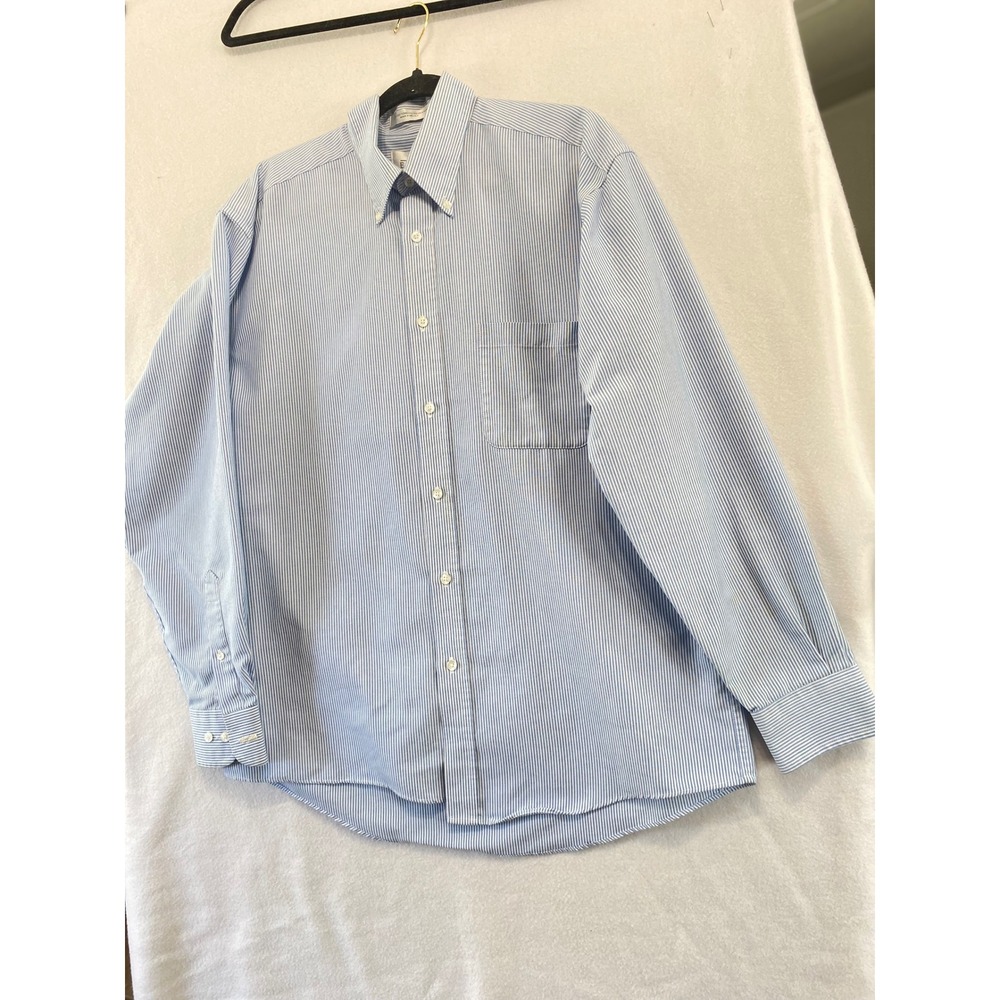 Enro Button Down Shirt Men 16 34-35 Blue White Pinstripe Long Sleeve Cotton Blen - Picture 9 of 10